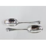 Pair of 18th century silver Hanoverian pattern table spoons, makers mark PA struck once, Pierre