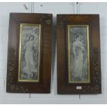 Pair of early 20th century J. Austin prints in art nouveau oak frames, sizes overall 36 x 65cm (2)