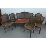 French style seven piece Bergere suite with six chairs and two seater, 128 x 93 x 53cm (a.f) (7)