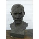 Black painted plaster bust of a Gent, 45cm high