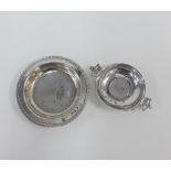 London silver dish, inset with a 1933 silver Crown coin, together with a Scottish silver dish,