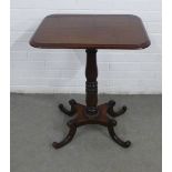 19th century mahogany tale, rectangular top with moulded edge,on a turned column and quadruple