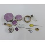 Mixed lot of silver and enamel items to include three small boxes, one with a mirror, two small