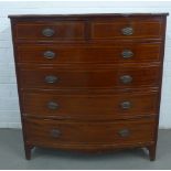 19th century mahogany bow front chest, with two short and four graduating long drawers, on bracket