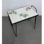 Retro tiled top table on metal hairpin legs, 49 x 51 x 32cm