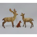 Beswick stag and deer and a Beswick fox, tallest 20cm (3)