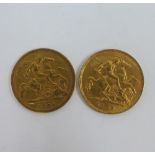 Queen Victoria, 1896 half gold sovereign and a an Edward VII, 1908 gold half sovereign (2)