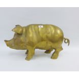 Large brass money bank in the form of a pig, approx 65cm long