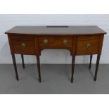 19th century mahogany and inlaid bow front sideboard, with three drawers on ring turned legs, 153