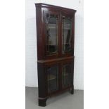 Two part mahogany floor standing corner cabinet, 102 x 203 x 54cm