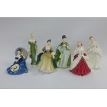 Collection of six Royal Doulton figures to include Pensive Moments HN2074, Lorna HN2311 & Elegance