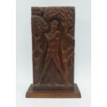 Scott Sutherland RSA, a carved wooden plaque of Diana, signed and dated 1979, 34cm