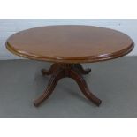 19th century mahogany breakfast table with tilt top action, circular top and fluted pedestal base