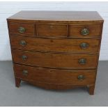 19th century mahogany bow front chest, with three short and three graduating long drawers, with