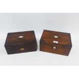 19th century rosewood workbox and another, largest 27 x 20 x 13cm (2)