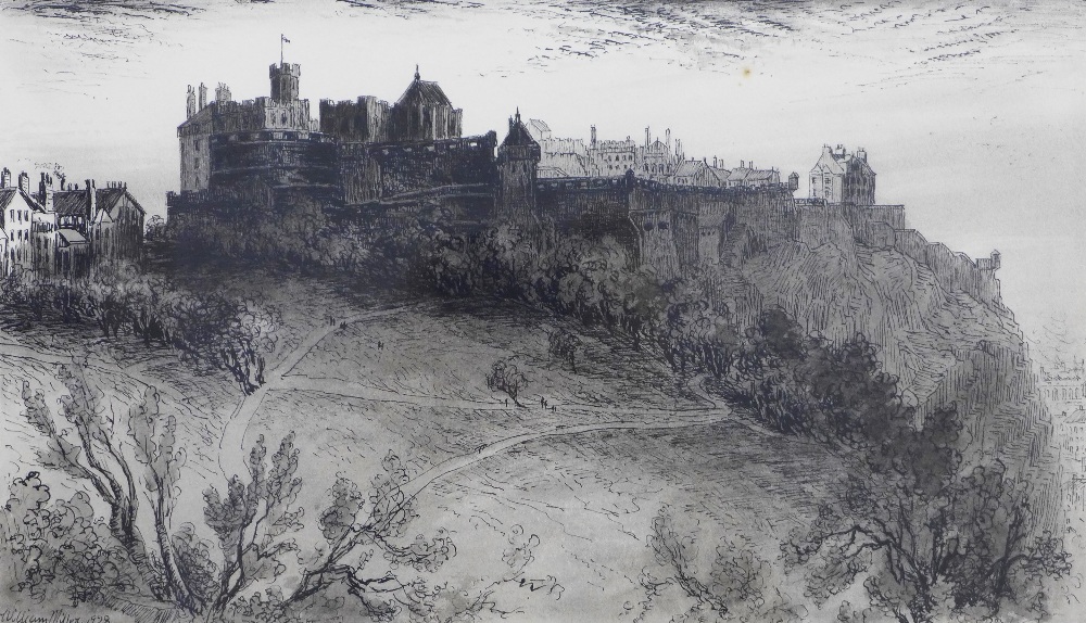 William Miller, Edinburgh Castle, etching, signed in pencil, framed under glass, 22 x 19cm