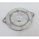 American Art Deco white metal charger / plate with stylised handles to side, stamped Gorham -
