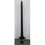 Zaire money sword on a floor standing base, overall height 176cm