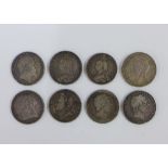 A collection of Crown coins to include George III 1819, George IIII 1822, Queen Victoria 1889, 1890,