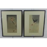 Ohara Koson (1877 - 1945) a pair of coloured Japanese prints to include 'bull dash headed shrike