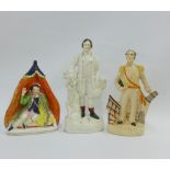 Three 19th century Staffordshire figures to include Robert Burns and Dundas, etc, tallest 23cm (3)
