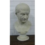 White plaster bust of a Gent on a socle base, (a/f) 55cm high