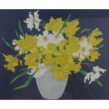 T.T Blaylock, a coloured print of Daffodils, framed under glass