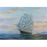 Ben Evans, Triple Masted Sailing Ship, oil on canvas, signed and framed, 90 x 60cm