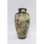 Large Japanese Satsuma vase, painted with figures to a blue aground, signature / mons mark to the