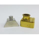 Nobleman pewter inkwell and a brass inkwell, largest 7cm (2)