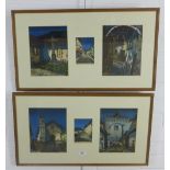 E. Aguirre, a collection of six gouache contained within two frames, frame size overall 67 x 38cm (