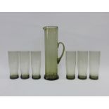 Retro smoked glass lemonade set with carafe and set of six slim jim beakers, (7)