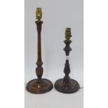 Two mahogany wooden table lamp bases, tallest 37cm excluding fitting (2)