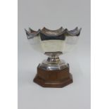 Edwardian silver octagonal fluted bowl, William Hutton & Sons, Sheffield 1908, on an oak pedestal