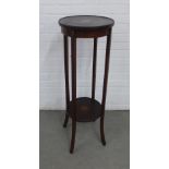 Mahogany two tier jardiniere plant stand with inlaid satinwood paterae, 35 x 100cm