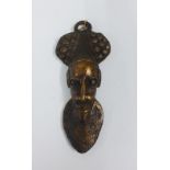 Cameroon bronze 'Passport' pendant mask, 17cm long