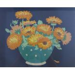 Hall Thorpe, a coloured print of Marigolds, signed in pencil and framed under glass, 50 x 47cm