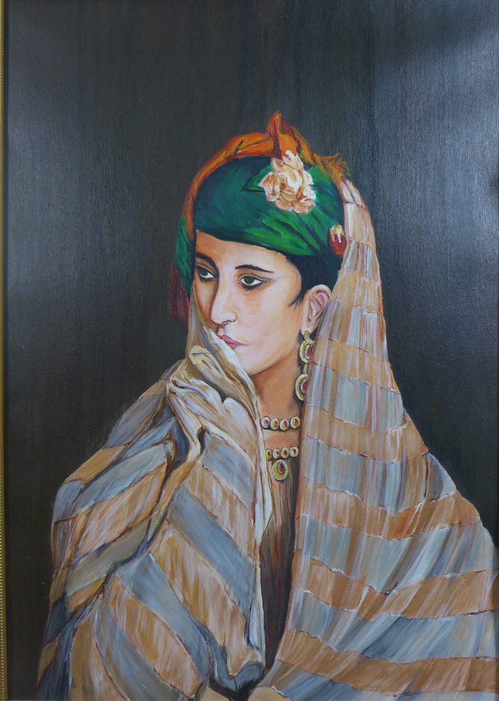 Contemporary School, 'head and shoulders portrait of a Middle Eastern Woman' oil on canvas,