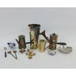 A collection of 20th century Epns wares to include chocolate pots, Danish Cohr candlesticks, swizzle
