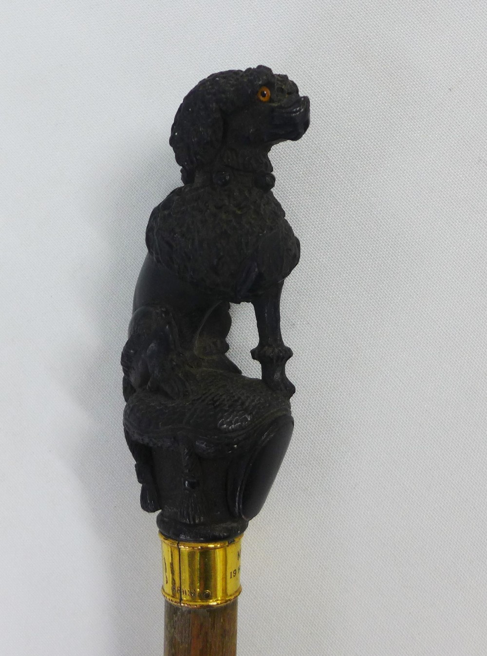 Early 20th century parasol the handle modelled as a poodle with a yellow metal mount inscribed ' - Image 3 of 3