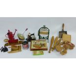 Collection of vintage toys and games to include miniature rattan furniture, Joytown Booking Office