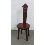 Spinning chair with carved back and octagonal seat, 35 x 96cm