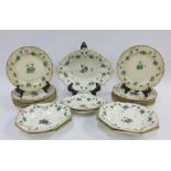 Late 18th / early 19th century gold anchor part dinner service, white glazed with small green