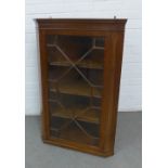 Mahogany corner wall cupboard / cabinet, with glazed door and fixed shelves to the interior, 64 x 98