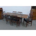 John Herbert, Youngers Volnay extending dining table and set of six chairs, 212 (open) 128 (