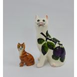 Griselda Hill, Wemyss style pottery cat, painted with Plums pattern, factory backstamps and dated