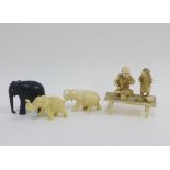 Early 20th century Japanese ivory okimono figure group of a man and a child (a/f with losses)12 x