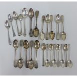 A quantity of silver and white metal teaspoons, mixed hallmarks and makers (a lot)