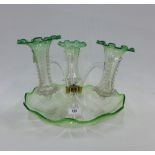 Late 19th / early 20th century green and clear glass table epergne, 22cm high