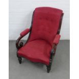 Mahogany framed open armchair with buttonback upholstery, 70 x 92cm